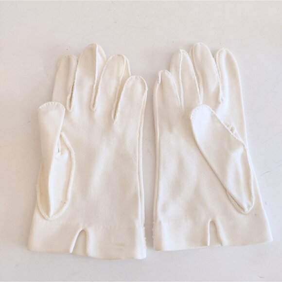 Vintage White Fashion Gloves Beaded Trim Womens One Size - Picture 3 of 7